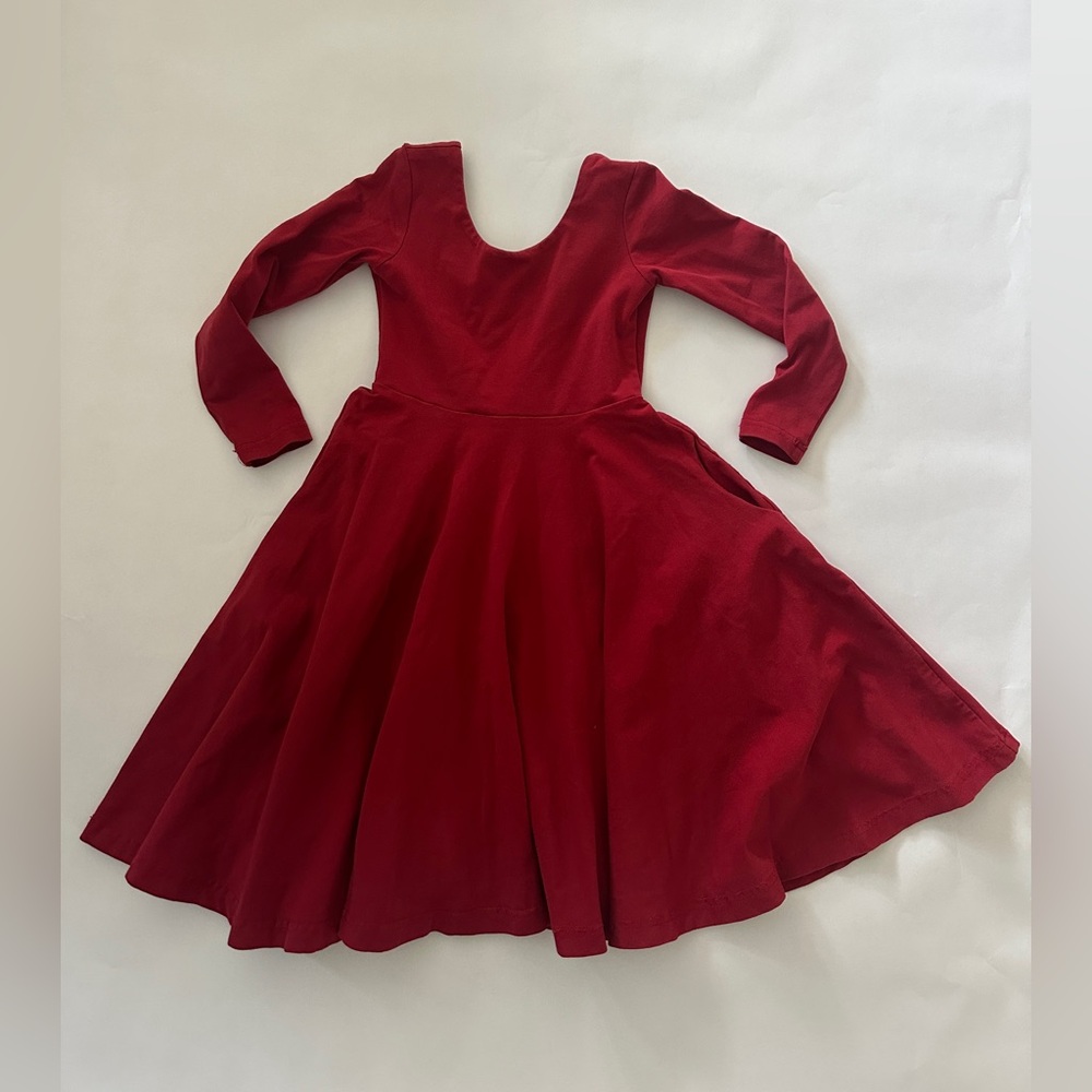 Red Remie Girl Long Sleeved Dress with Pockets